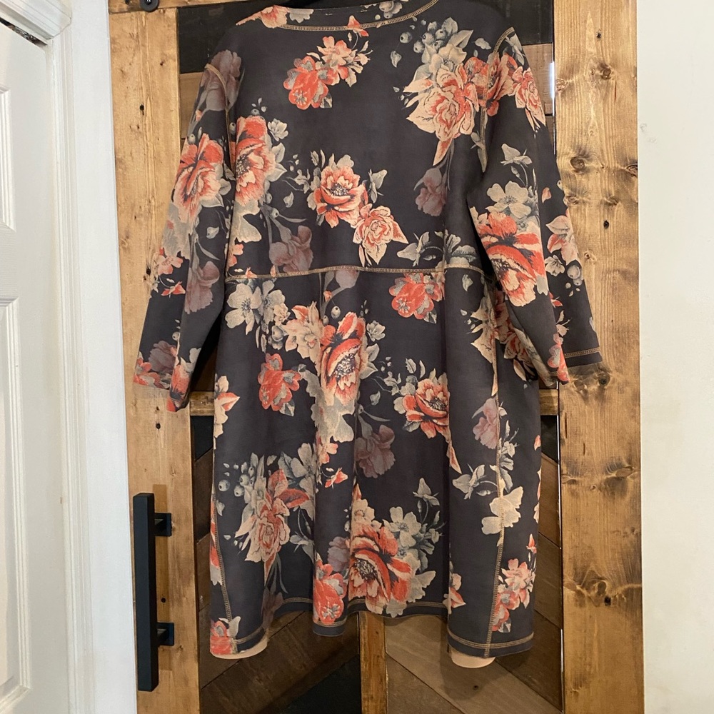 Printed Floral Faux Suede Kimono Jacket